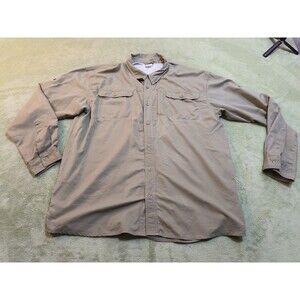 Hi-Tec Men's 2XL Shirt Tan Ripstop Vented Back Hiking Fishing Long Sleeve